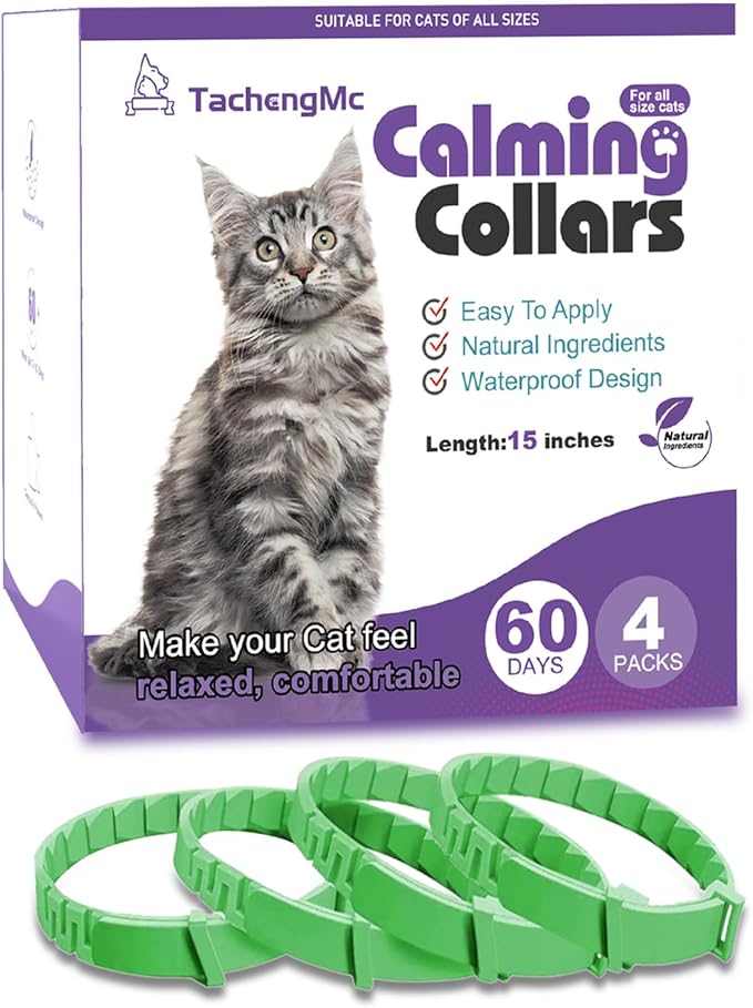 4 Pack Calming Collar for Cats, Cat Collars Efficient Relieve Reduce Anxiety Stress，Make Comfortable Relaxed，Pheromones Collar, Cat Calming Collar Kitten Supplies, Lasting 60 Days, Green