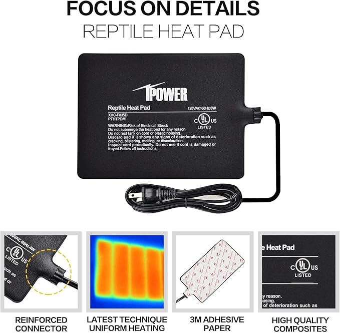 iPower Reptile Heat Pad Under Tank Terrarium Warmer Heating Mat for Turtle, Lizard, Frog, Snake, Reptile, and Other Small Animals, 6X8 Inch, 8W, 2 Pack