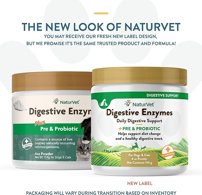 NaturVet – Digestive Enzymes for Dogs - Plus Probiotics & Prebiotics | Helps Support Diet Change & A Healthy Digestive Tract | for Dogs & Cats | 4 oz Powder