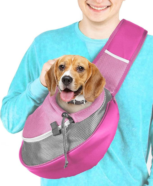 Pet Sling Carrier - Small Dog Puppy Cat Carrying Bag Purse Pouch -For Pooch Doggy Doggie Yorkie Chihuahua Baby Papoose Bjorn -Hiking Front Backpack Chest Body Holder Pack To Wear (Pink-L)