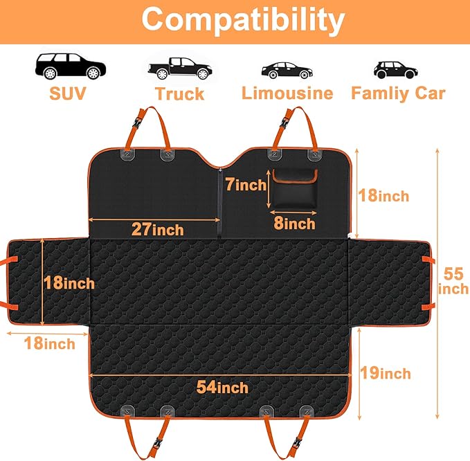 Mancro Dog Car Seat Cover for Back Seat, Waterproof Car Seat Protector for Dogs with Side Flaps, Scratchproof Dog Backseat Cover, Durable Nonslip Dog Hammock for Sedans, Trucks, SUVs, Standard