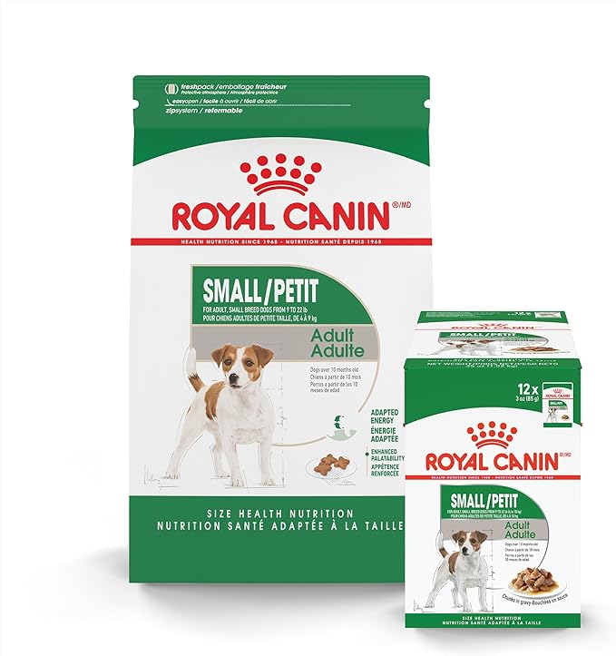 Royal Canin Size Health Nutrition Small Adult Wet Dog Food, 3 Oz (12-Count) Size Health Nutrition Small Breed Adult Dry Dog Food, 2.5 lb Bag