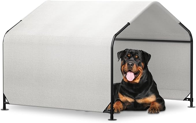 YAZ&OUZ Dog House Outdoor Large Breed, Dog Shade For Outside, 4'x4'x3' Outdoor Dog House Weatherproof & Snowproof with Sturdy Steel Frame & Ground Nails for Dog Tent Outdoor, Chicken House, Duck House