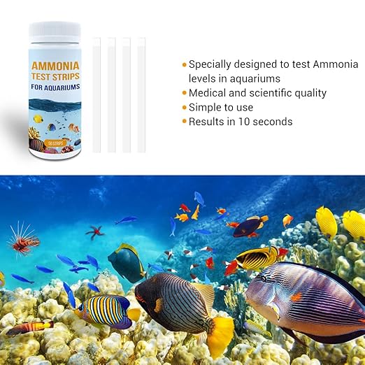 Aquarium Ammonia Test Kit, 50 Counts Ammonia Test Strips Fish Tank Aquarium Test Strips for Aquarium Pond Pool