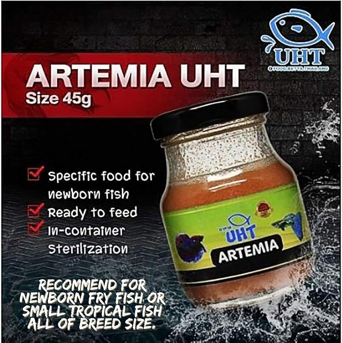 UTH Fish Food Fresh Artemia Cysts Brine Shrimp 45 g. Tropical Fish Food Grow Faster & Color Enhancer Slow Sinking Like Pellets High Protein 56% for All Baby Fry Newborn Fish Feed & Small Fish