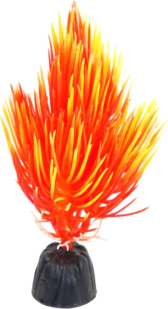 Penn-Plax Foregrounder Orange Fan Brush Aquarium Decor - Underwater Artificial Plant for Betta and Goldfish (PPBT17)