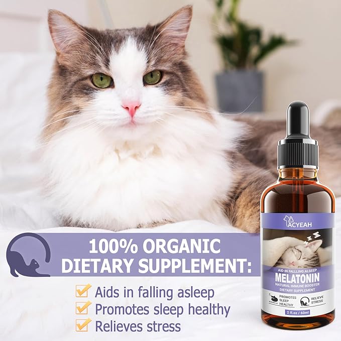 Melatonin for Cats, Cat Calming Melatonin, Cat Stress and Anxiety Relief, Cat Melatonin Calming Treats for Sleep