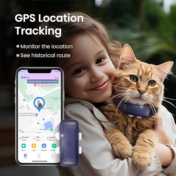 P1 GPS Dog Cat(6.5 lbs+) Tracker - Pet GPS Location Tracker for Anti Lost No Distance Limited, Waterproof, Real Time Tracking & Smart Activity, Fit All Pet Collars, Blue