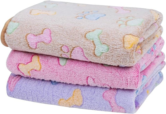 Dono 1 Pack 3 Dog Blanket Soft Fluffy Fleece Blanket for Small, Medium and Large Dogs - Paw Print Pink Pet Blanket Mat