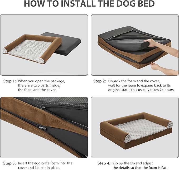 WNPETHOME Dog Beds for Large Dogs, Orthopedic Sofa Dog Bed Mat Pillow with Removable Waterproof Cover, Egg-Foam Dog Crate Bed for Medium Large Dogs (Coffee, XXL(48 * 35 * 7) Inch)