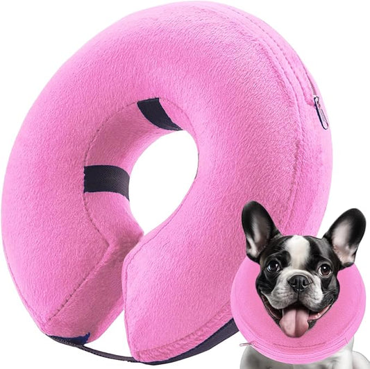 Inflatable Dog Cone Collar (L Size), Soft Blow-up Protective Recovery Dog Collar, Pet Donut Cone Collar, Comfy E-Collar After Surgery for Medium Large Dog to Prevent Biting Scratching, Pink