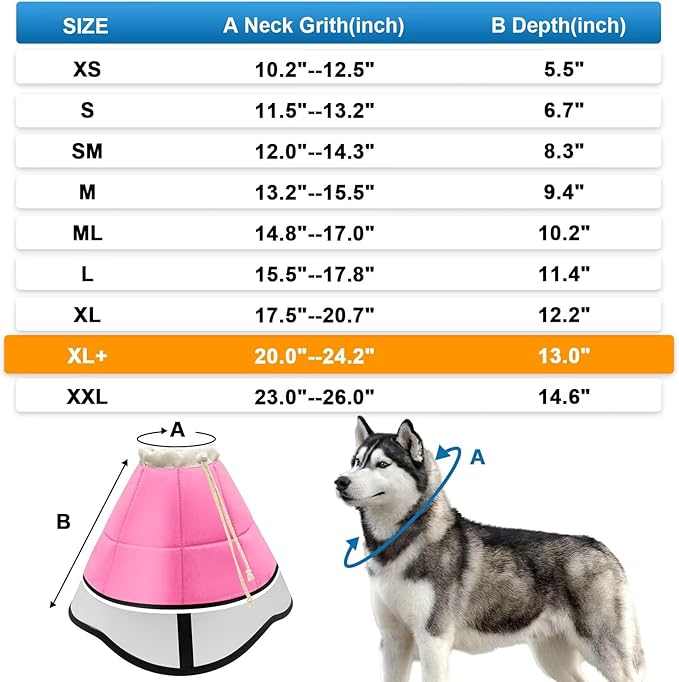 Soft Dog Cone for Dogs After Surgery, Breathable Pet Recovery Collar for Large Medium Small Dogs and Cats, Adjustable Dog Cone Collar, Elizabethan Collar (XL+, Pink)