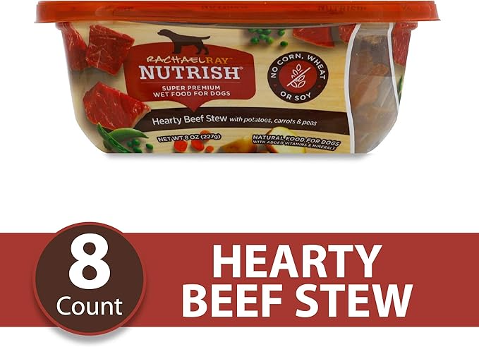 Rachael Ray Nutrish Premium Natural Wet Dog Food with Added Vitamins & Minerals, Hearty Beef Stew Recipe, 8 Ounce (Pack of 8)