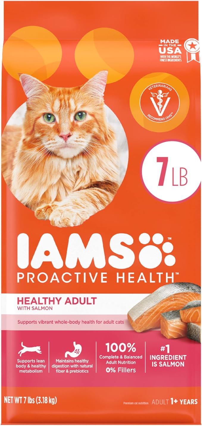 IAMS PROACTIVE HEALTH Adult Healthy Dry Cat Food with Salmon Cat Kibble, 7 lb. Bag