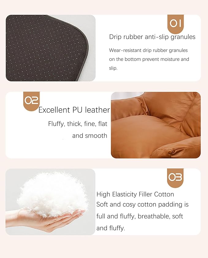 Pet Sofa Bed, Vintage Cat Puppy Faux Leather Couch with Non-Slip Bottom for Cats or Small Dog Chair (Brown)