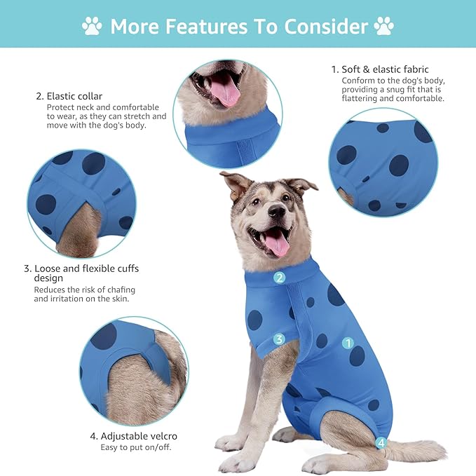 Dog Recovery Suit, Professional Dog Surgery Suit Post Spay, Neuter, Abdominal Surgical Suit for Male Female Dogs Can Pee, Prevent Licking Soft Breathable Cotton Covers Wound (Blue, XX-Large)