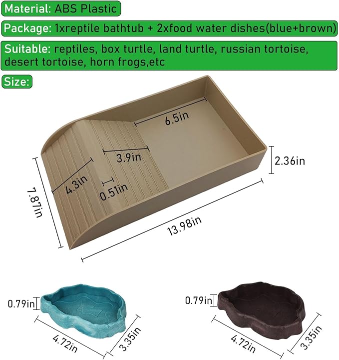 3pcs Tortoise Water Dish with Ramp Turtle Food Water Bowls Rock Reptile Water Dish Tortoises Habitat Accessories Turtle Reptile Bathing Pool (Brown)