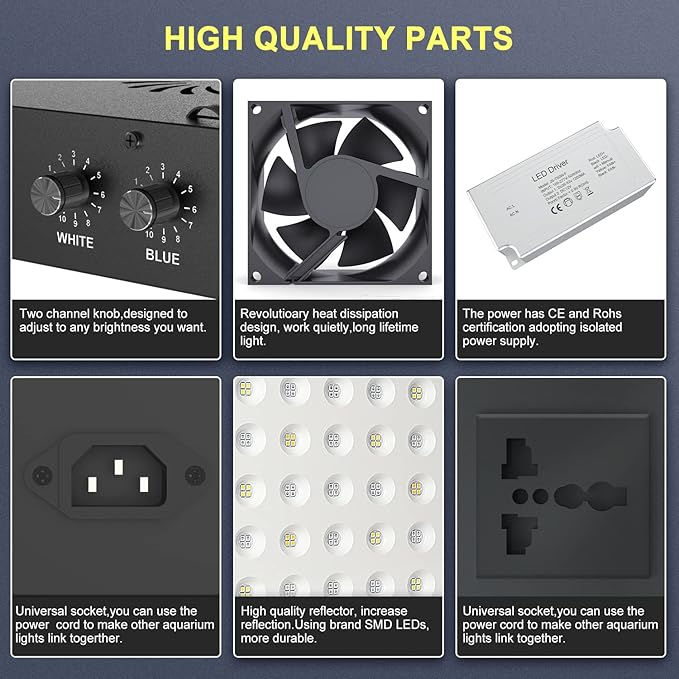 Phlizon 165W Dimmable Full Spectrum Aquarium LED Light Fish Tank LED Reef Decoration Light for Saltwater Freshwater Fish Coral Reef (16"x8"x2.4")