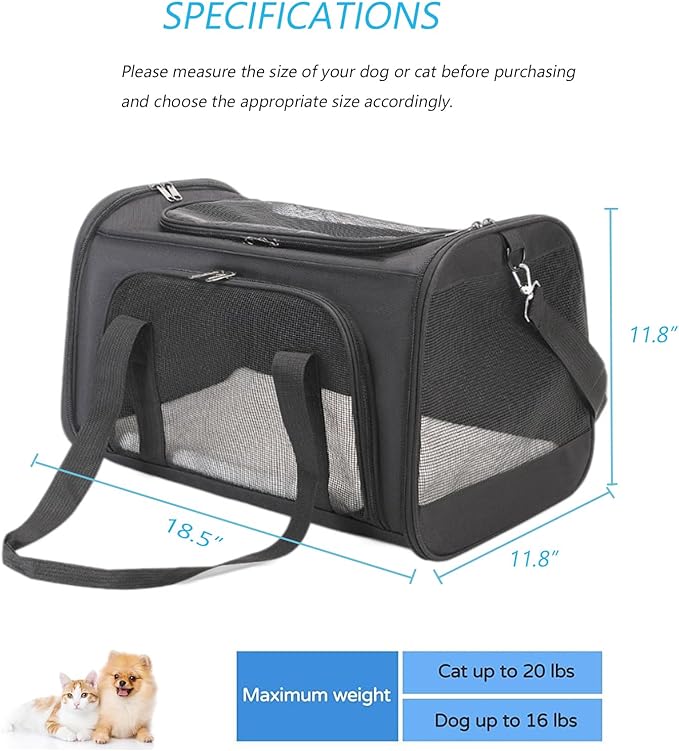 Pet Carrier for Small Dogs Airline Approved Soft-Sided Pet Carrier Collapsible Dog Carrier Breathable Dog Travel Carrier Puppy Carrier Black