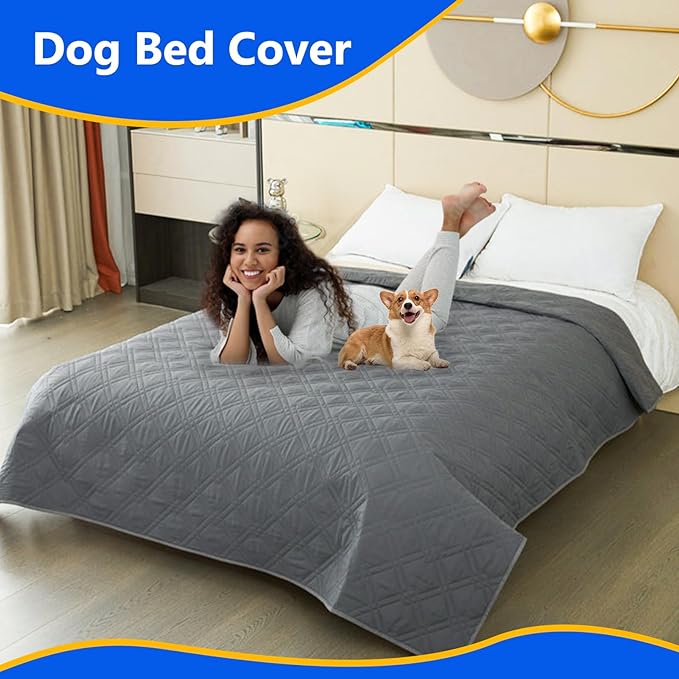 Dog Bed Cover, 100% Waterproof & Anti-Slip Pet Blanket Sofa Bed Mat, Reusable Bed Cover for Dogs, Washable Geometric Embroidery Mattress, Camping Pad for Pet/Dog/Cat (68x82 inch, Grey)