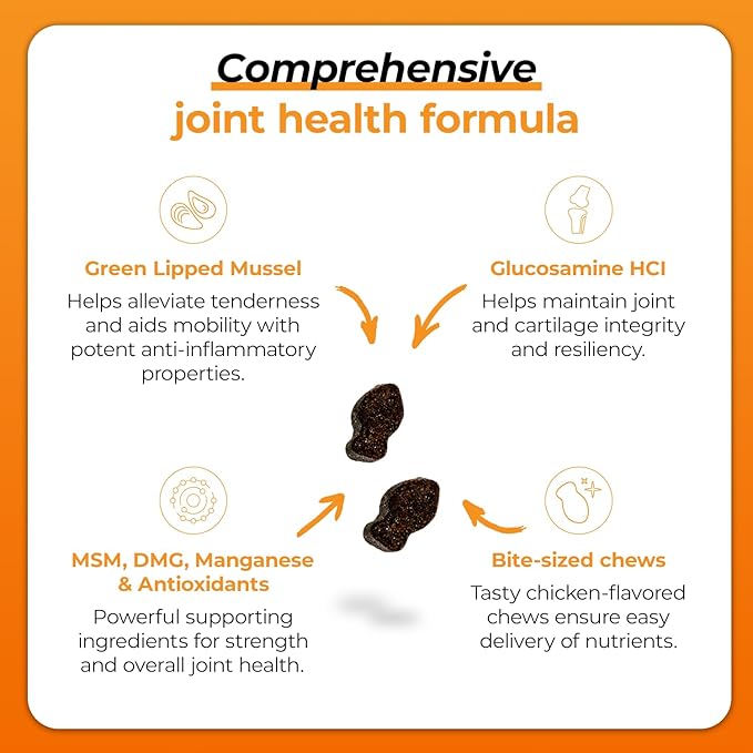 VetriScience GlycoFlex 3, Clinically Proven Joint Support Cat Supplements - Hip and Joint Health Supplement with Glucosamine, MSM, Green Lipped Mussel & DMG - 60 Chews, Chicken Flavor