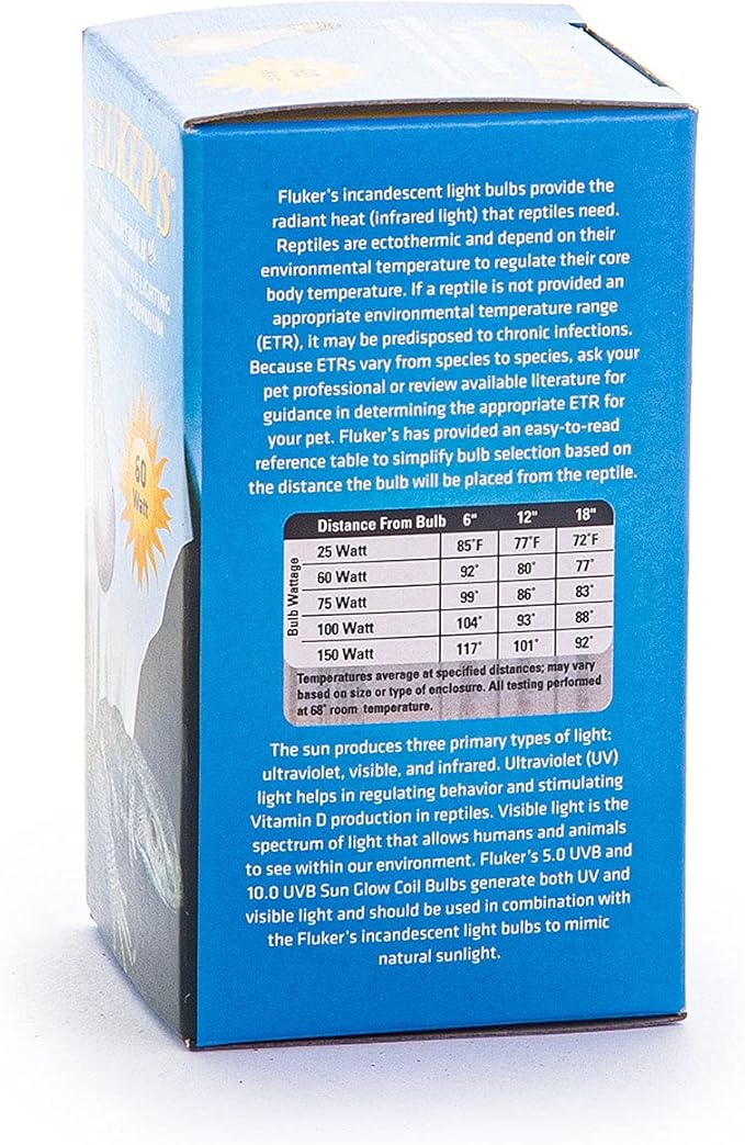 Fluker's Incandescent Reptile Lighting, Full Spectrum Daylight Bulb for Reptiles, Made with Neodymium, Provides Infrared Light, 60-Watt