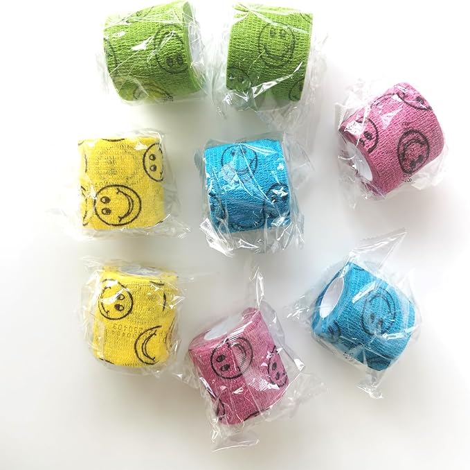 Smiley Face Self Adhesive Bandage Wrap Animal Cohesive Bandage Self Adherent Wrap First Aid Tape for Dogs Cats Horses Birds & Wrist Healing Ankle Sprain 8 Rolls, 2 Inch