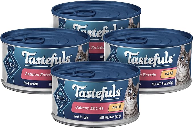 Blue Buffalo Tastefuls Natural Wet Cat Food Cans, Paté Style, Salmon Entrée 3-oz Cans (Pack of 4)