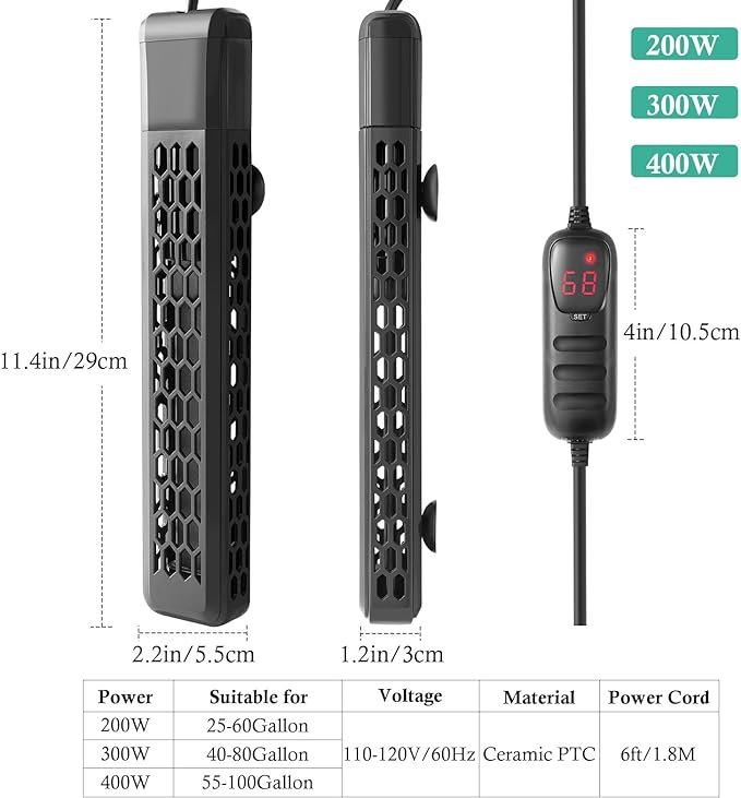 HITOP 400W Aquarium PTC Heater with Controller: Digital Heater for Fish Tank and Turtle Tank 55-100Gallon, Sturdy Heater with Removable Protective Cover