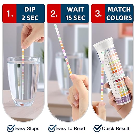 16 in 1 Home Water Testing Kits for Drinking Water -150 Strips for Swimming Pool, Aquarium, Spa, Tap, Well Water - Testing for pH, Lead, Hardness, Chlorine, Iron, Copper,etc