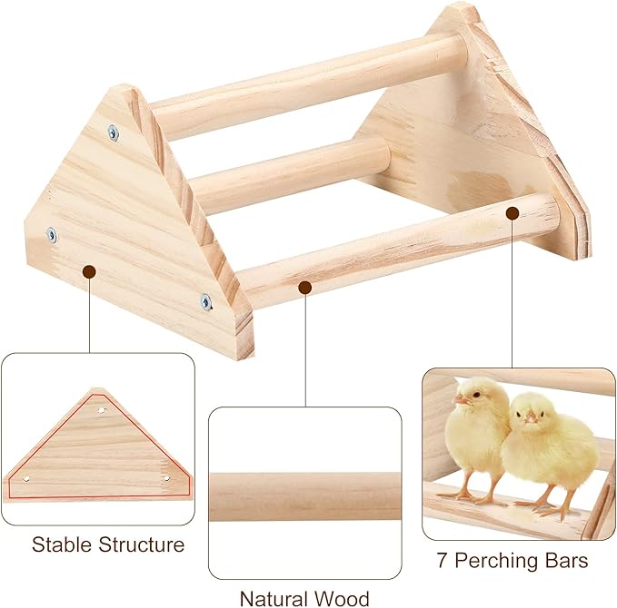 Chicken Perch Strong Pine Wooden Chick Jungle Gym Roosting Bar, Chick Perch Toys for Coop and Brooder for Large Bird Baby Chicks Parrot (Small)