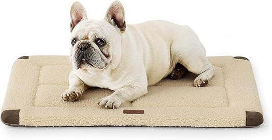 Bedsure Washable Dog Crate Bed for Small Dogs, Reversible Foam Floor Dog Mat, Lightweight Travel Flat Pet Beds for Indoor & Outdoor Dogs (24" x 18", Beige)