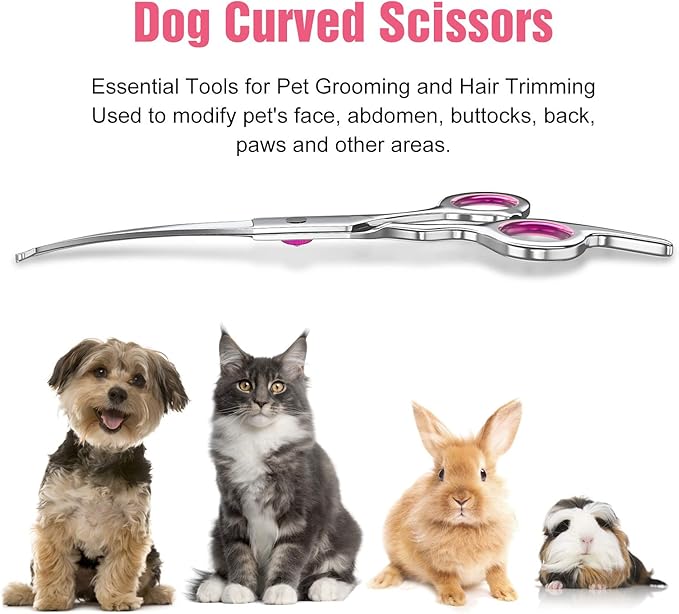 Petsvv 7.5" Curved Dog Grooming Scissors with Safety Round Tips, Light Weight Professional Pet Grooming Shears Stainless Steel for Dogs Cats Pets