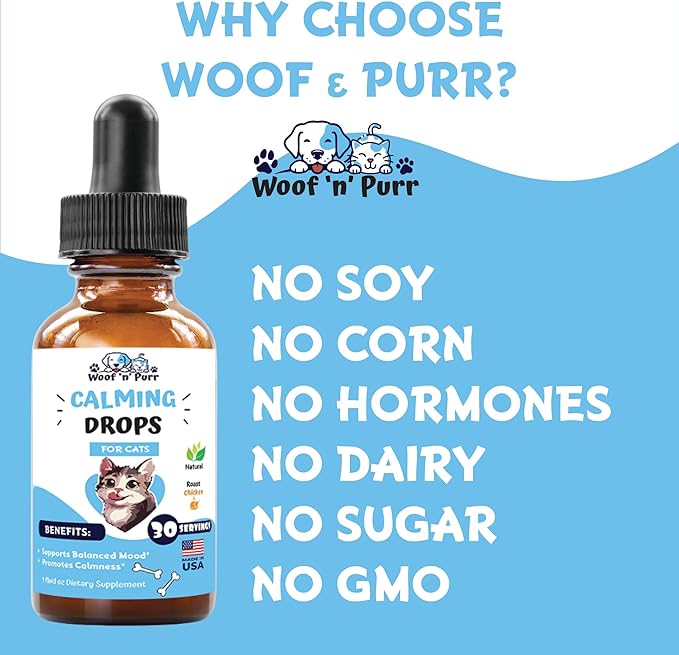 Cat Calming Drops - Cat Anxiety Relief - Calm Cat - Anxiety Relief for Cats - Cat Calming - Cat Calming Supplement - Cat Anxiety - Cat Stress Relief - 1 fl oz - Roast Chicken Flavor