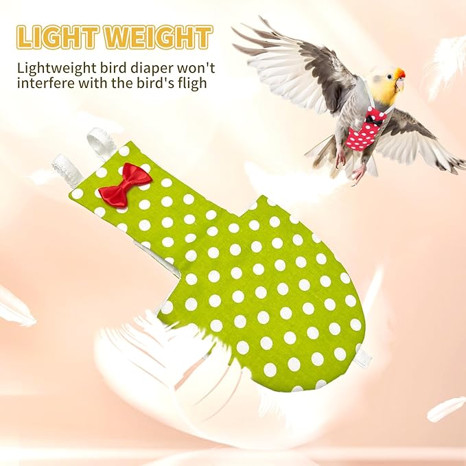 Bird Diaper Flight Suite Bird Vlothes Cockatiel Harness Parrot Nappy with Waterproof Inner Layer washable Cute Urine Wet Suit Macaw Parakeet Bird Clothes Warm (Red Polka Dot, XL)