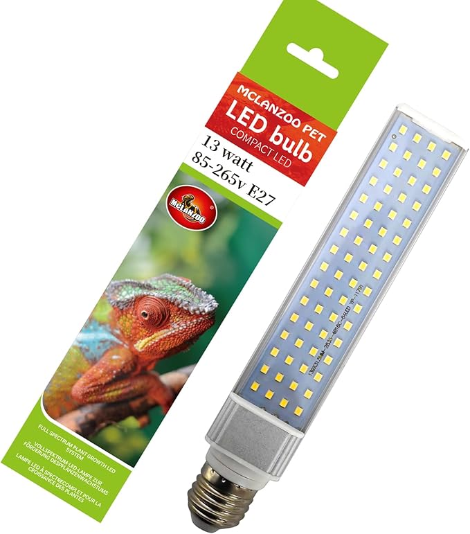 LED Compact Bulb 13W 6500K,Full Spectrum LED Light for Reptiles,Amphibian and Plant Growth,10000H Long Lifespan and Rotate 90°(1.4 * 1.4 * 8inch)