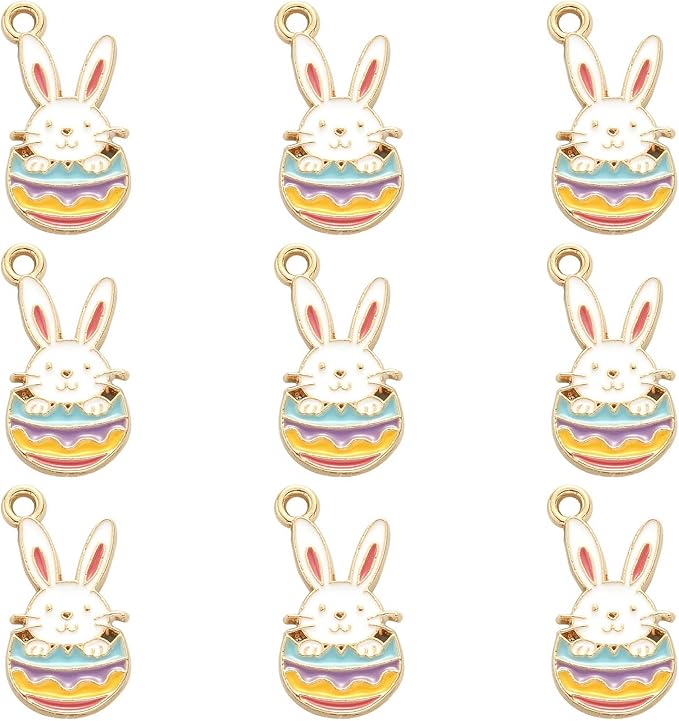 LiQunSweet 20 Pcs Enamel Animal Charms Cute Mini Rabbit Charms for DIY Earrings Bracelet Keychain Necklace Jewelry Making and Crafting