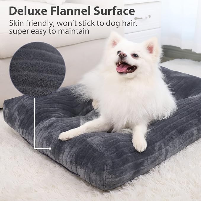 Dog Crate Bed Washable Dog Beds for Medium Dogs Deluxe Thick Flannel Fluffy Comfy Kennel Pad Anti-Slip & Anti-Scratch Pet Sleeping Mat, 29 x 21 Inch, Gray