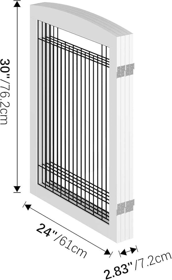 Folding Pet Gate 96" Wide, 30" Tall No-Assembly Wooden Dog Gate, Freestanding Wire Pet Gate, Pet Puppy Safety Fence, with 2PCS Support - White 2