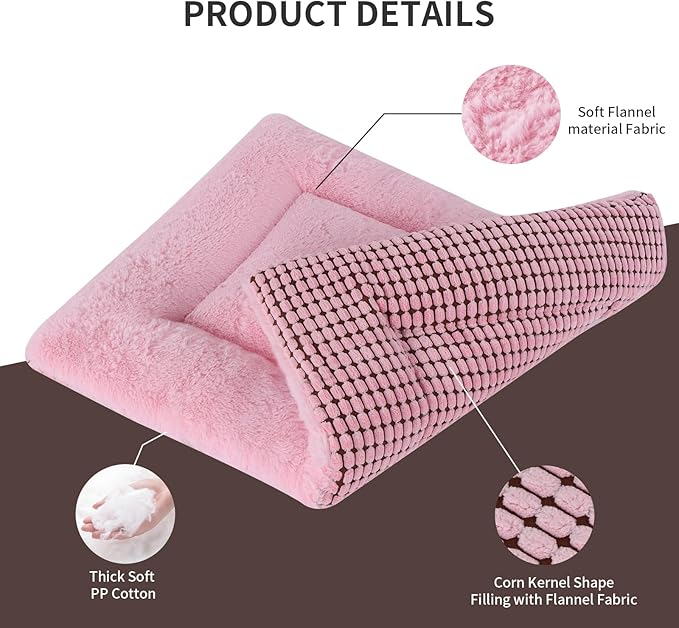 Reversible Dog Bed Mat with Plush and Corn Velvet,Soft Warm Pet Cushion, Dual Purpose Washable Sleeping Mattress Bed for Small Medium Large Dog and Cat XB004 (30"x20", Pink)