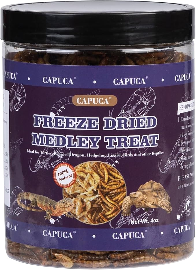 Aquatic Turtle Medley Treat Food - Dried Shrimp Mealworms for Bearded Dragon Aquatic Turtle Hedgehog Lizard Birds Other Reptiles (4 OZ)