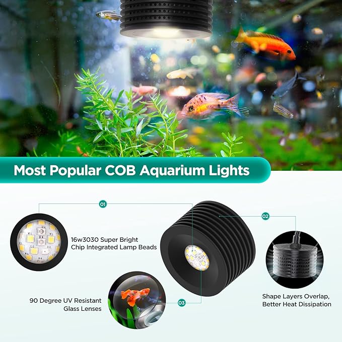 Lominie Full Spectrum Aquarium Light, Adjustable Saltwater Freshwater Super Bright Fish Tank Light for Reef, Coral, Planted Nano Aquarium Tank (A-20 Freshwater 16W)