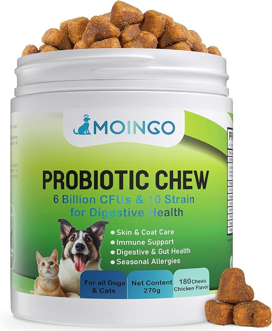 Probiotics for Dogs -Dog Probiotics with Digestive Enzymes for Enhanced Gut Flora, Digestive Health,Diarrhea Relief & Bowel Support - 180 Chicken Flavored Soft Chews for Pet Immune System (brown)