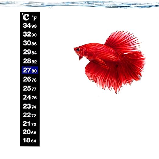 SunGrow Betta Fish Tank Thermometer Stick On, Aquarium Temperature Sticker Strip, 5.2 x 0.7 Inches, Green & Blue Temperature Indicator, Amphibian and Reptile Thermometer Sticker, Black, 1 Pc