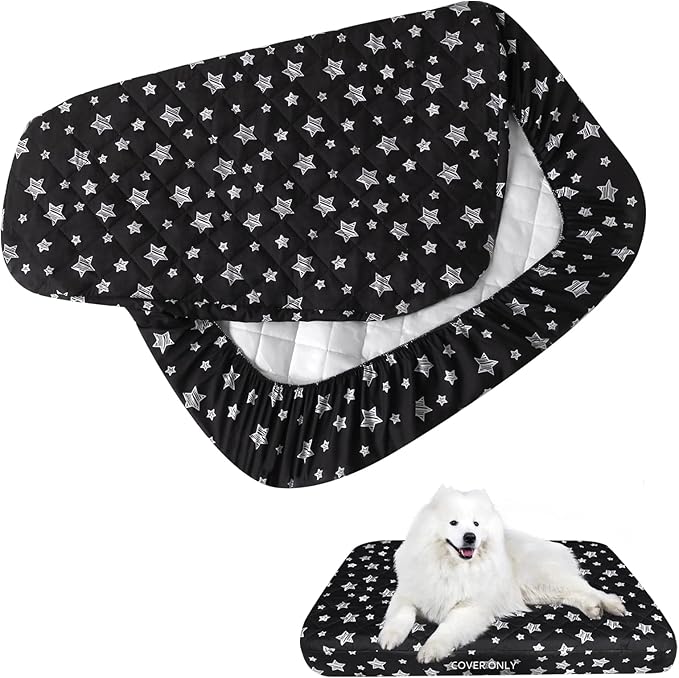 Dog Bed Covers Replacement Washable Pet Hair Easy to Remove, Waterproof Dog Bed Covers Noiseless Quilted, Pet Bed Cover Lovely Black Star Print, Puppy Bed Cover 32x44 Inches, for Dog/ Cat, Cover Only