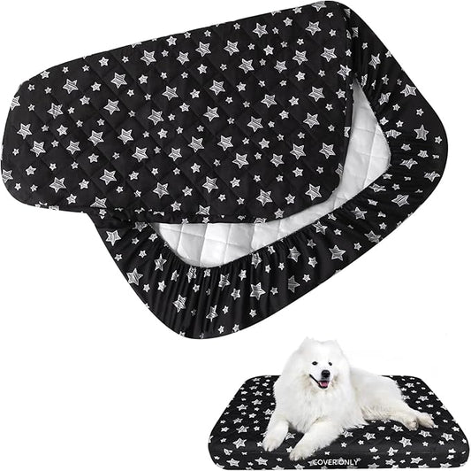 Dog Bed Covers Replacement Washable Pet Hair Easy to Remove, Waterproof Dog Bed Covers Noiseless Quilted, Pet Bed Cover Lovely Black Star Print, Puppy Bed Cover 32x44 Inches, for Dog/ Cat, Cover Only