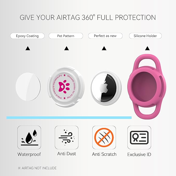 Airtag Dog Collar Holder, Durable & Lightweight Airtag Case, Slide-on Waterproof Protective Air Tag Holder for Dog Collar - for Dogs and Cats (Rose, Small)