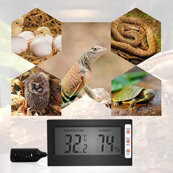 iPower 6"x8" Reptile Heat Pad Under Tank Warmer Terrarium Heater Heating Mat with Temperature Adjustable Controller, Digital Thermometer and Hygrometer with Humidity Probe for Amphibian, Pet