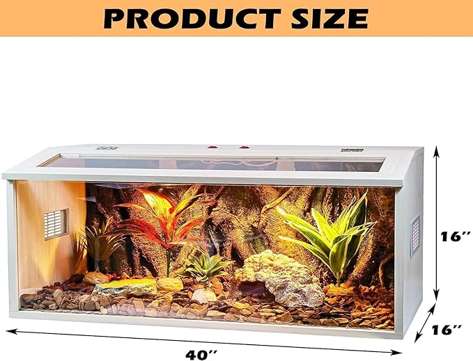 Reptile Terrarium, Lizard Tank Up to 68 Gallons, Bearded Dragon Tank with Roof Door, Snake Tank with Built-in Lamp Fixture and Switch (35 Gallon, 40" Long, Openable Wood Roof)