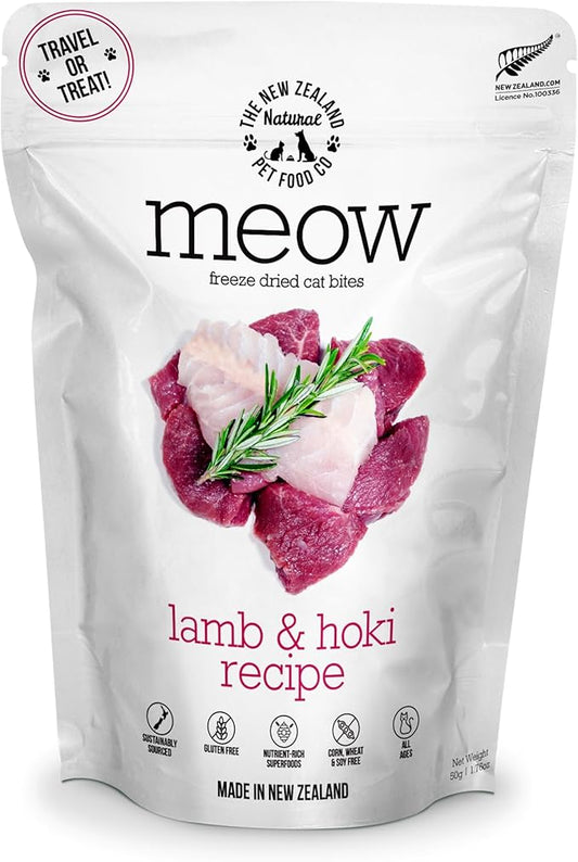 Meow Lamb & Hoki Freeze Dried Raw Cat Food, Mixer, or Topper, or Treat - High Protein, Natural, Limited Ingredient Recipe 1.76 oz